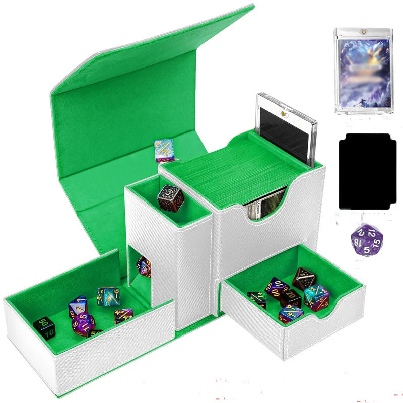 Sports Game PU Leather Card Box Display Window, Dice Side Box, All-in-One Desktop Game Card Box for Storage and Collection
