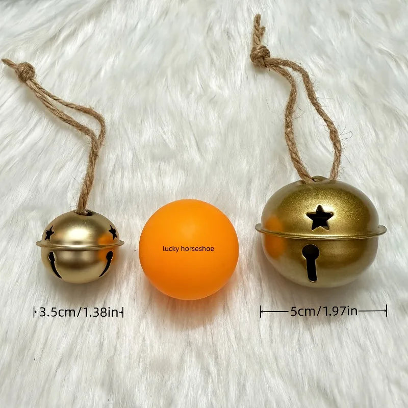 10pcs Golden Decorative Bells - Elegant Metal Christmas Tree Ornaments with Star, Perfect for Holiday Decor, Doorbells Pet Bells