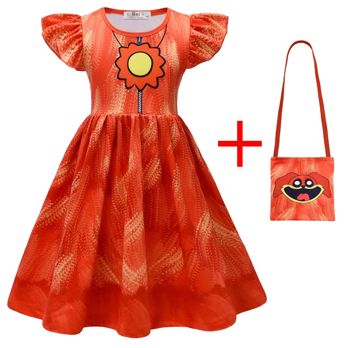 Girl Catnap Smiling Critters Cosplay Costume Kids Cartoon Cat Nap Dogday Print Dress+mask+gloves+bag Set Halloween Party Gift