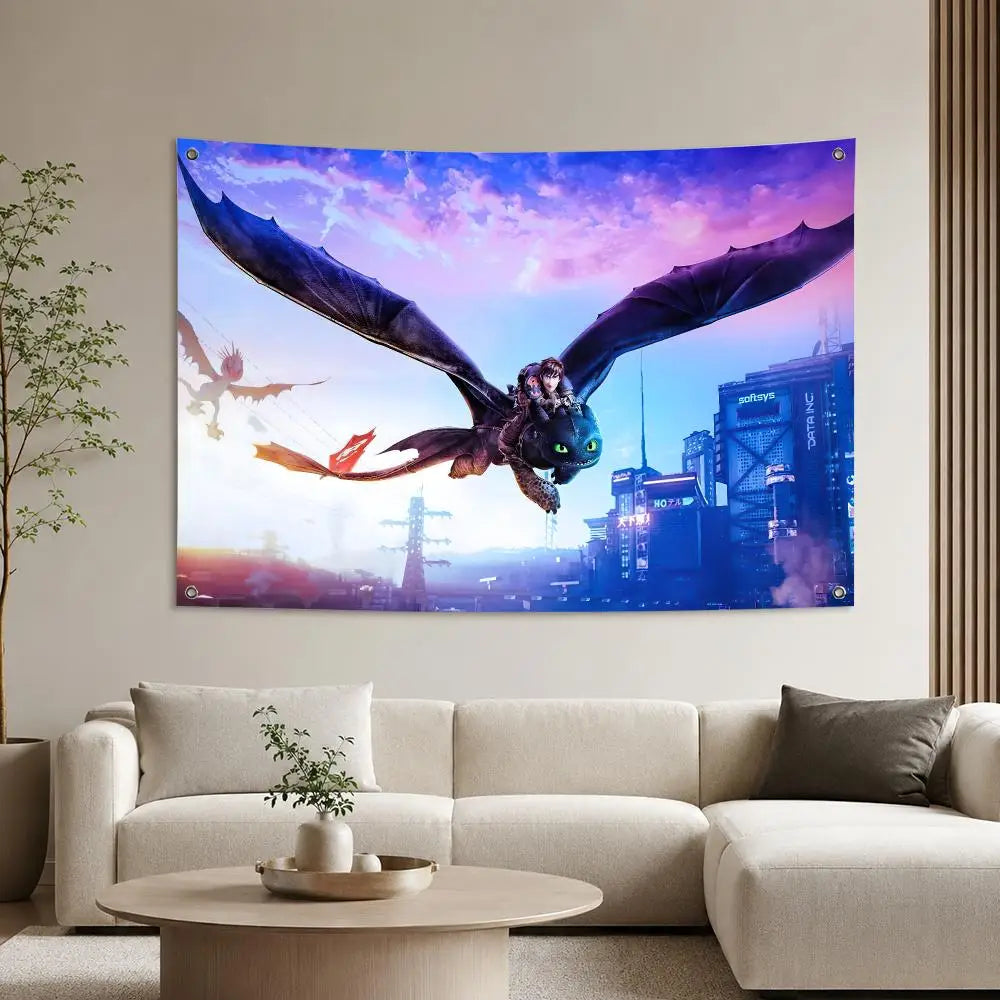 H-How to Train Your Dragon Flags Aesthetic Wall Tapestry Printed Wall Hanging Living Room Party Outdoor Decor
