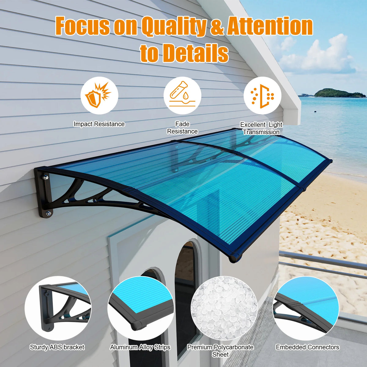 GUANSU CN Polycarbonate Door Window Awning Canopy Weather Protection