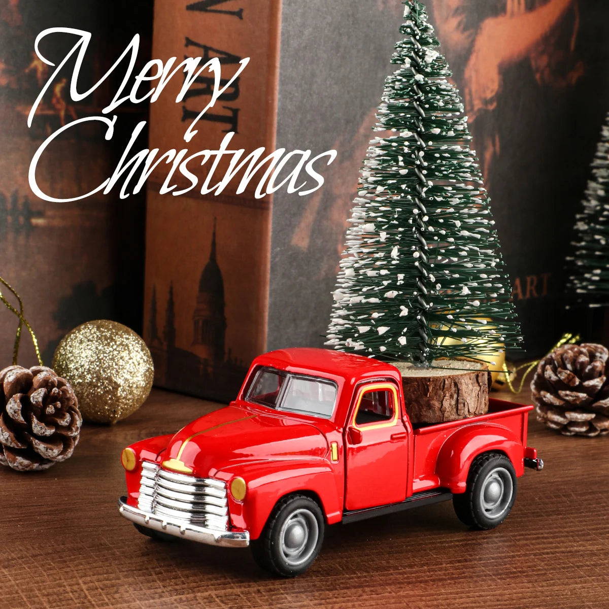 Truck And Christmas Tree Ornament Set For Home Decor