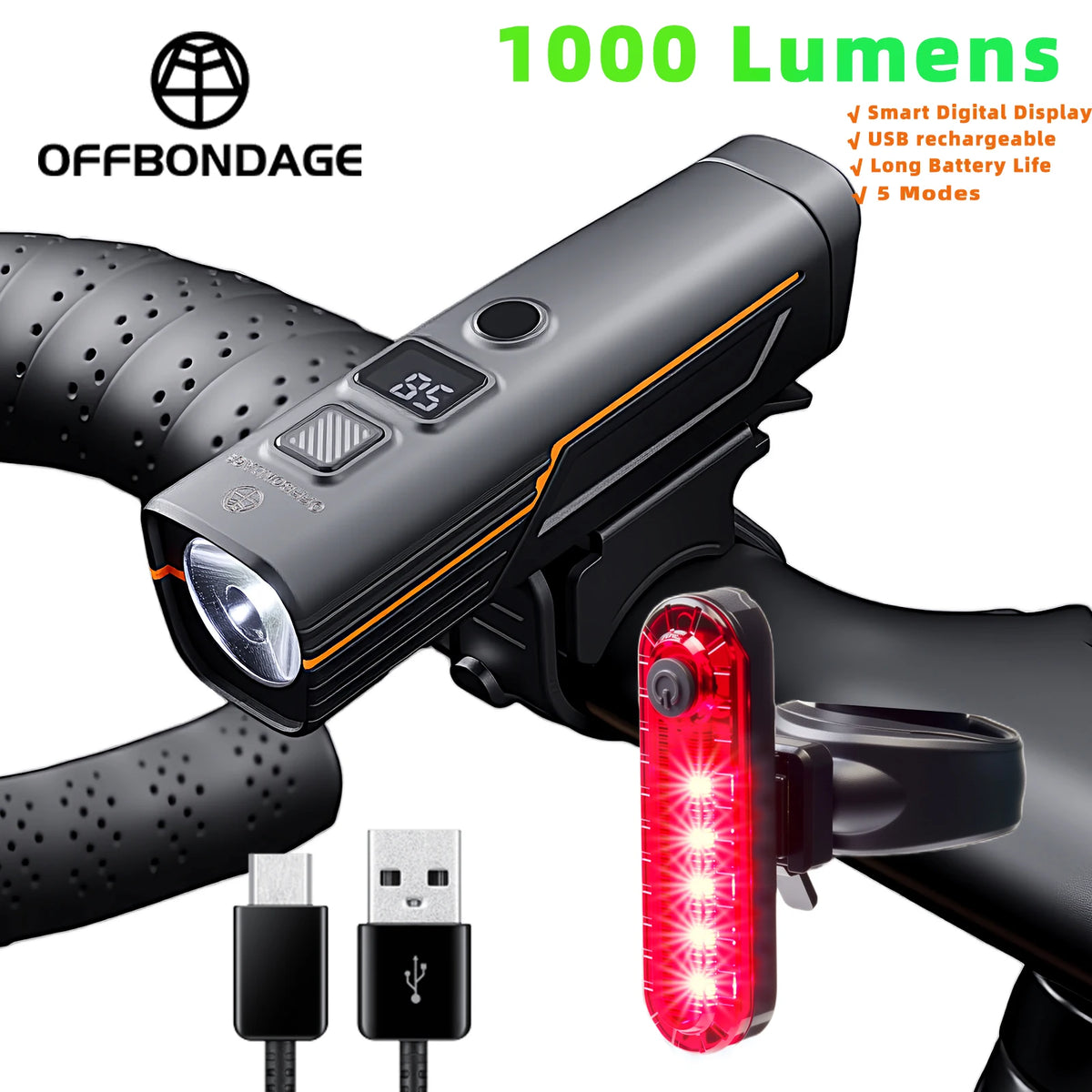 OFFBONDAGE USB Rechargeable LED Bicycle Headlight With Intelligent Sensing