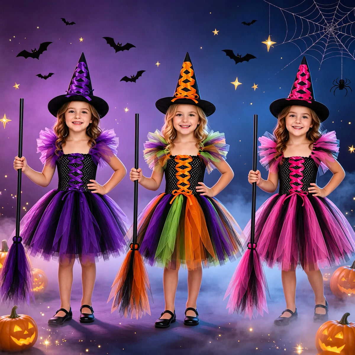 TZRCYGF Girls Halloween Witch Costume Tutu Dress with Pointed Hat