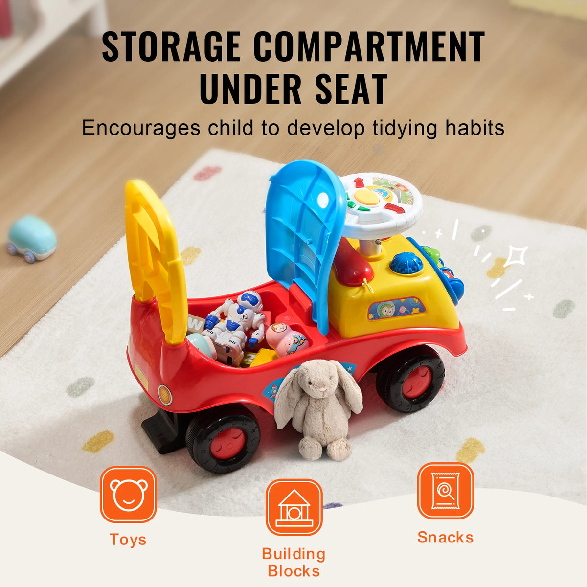 SucceBuy Toddler Ride On Push Car Sit To Stand With Music Steering Wheel