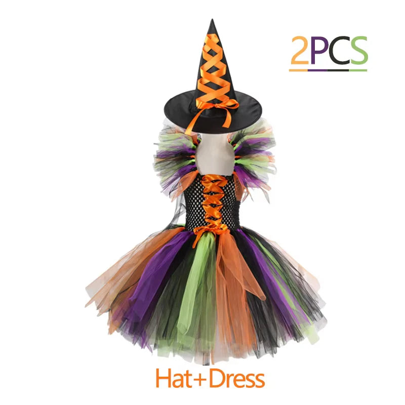 TZRCYGF Girls Halloween Witch Costume Tutu Dress with Pointed Hat