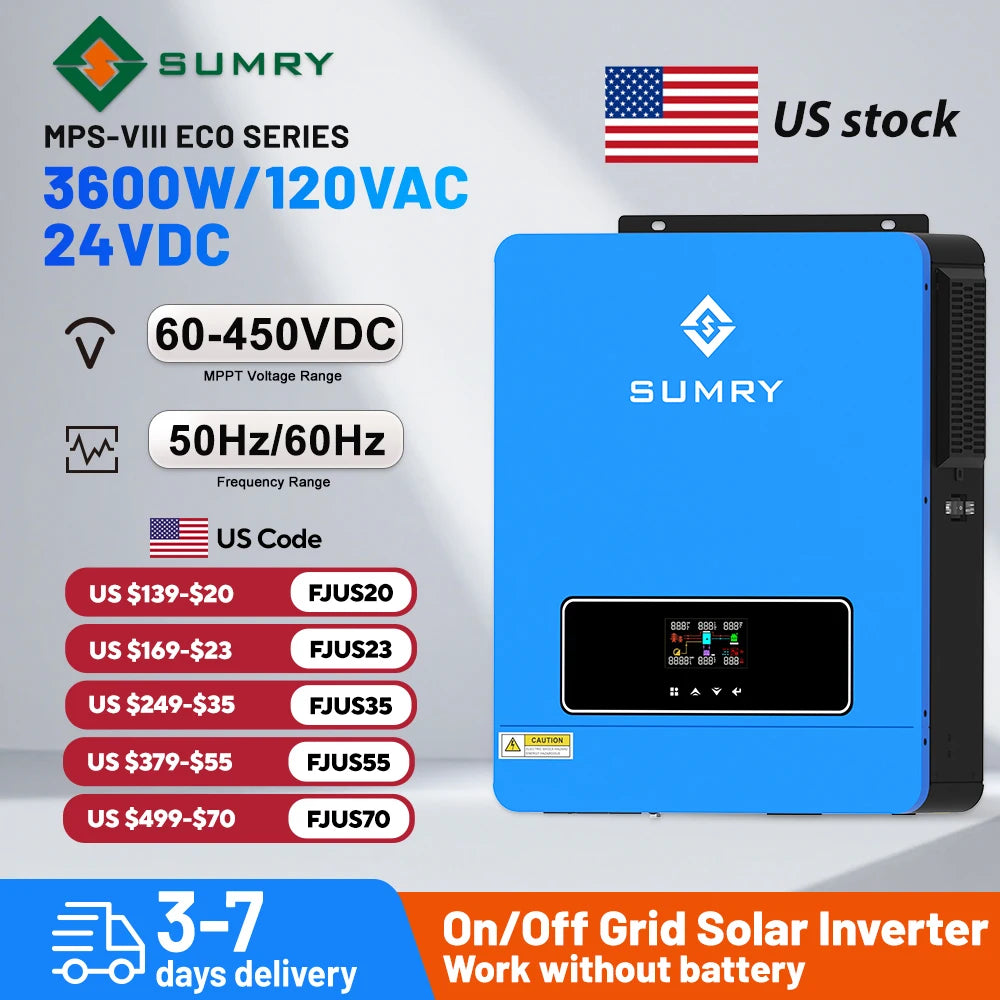 SUMRY Pure Sine Wave Solar Inverter Off Grid MPPT 110A Charger 120V