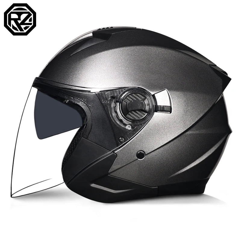 ORZ Motorcycle Open Face Helmet With Dual Lens Visor