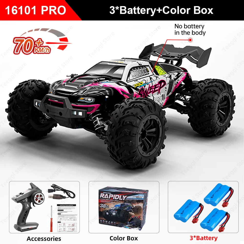 Teeggi 16103 PRO 4WD 70KM/H RC Off-Road Car 1:16 High Speed RC Car With LED Light Drift Monster Truck Toy For Kid Gifts