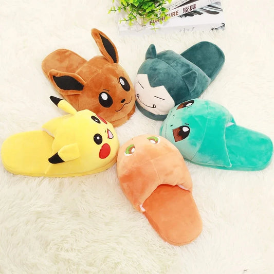 Aoger Pokemon Cartoon Plush Slippers With Pikachu And Eevee Designs