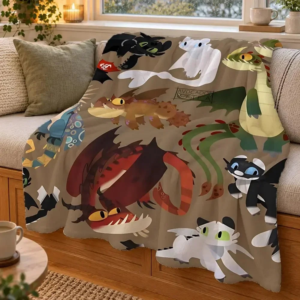 How to Train Your Dragon Black White Dragon Love Heart Double Sided Flannel Throw Blanket Soft Warm Washable Home Decor