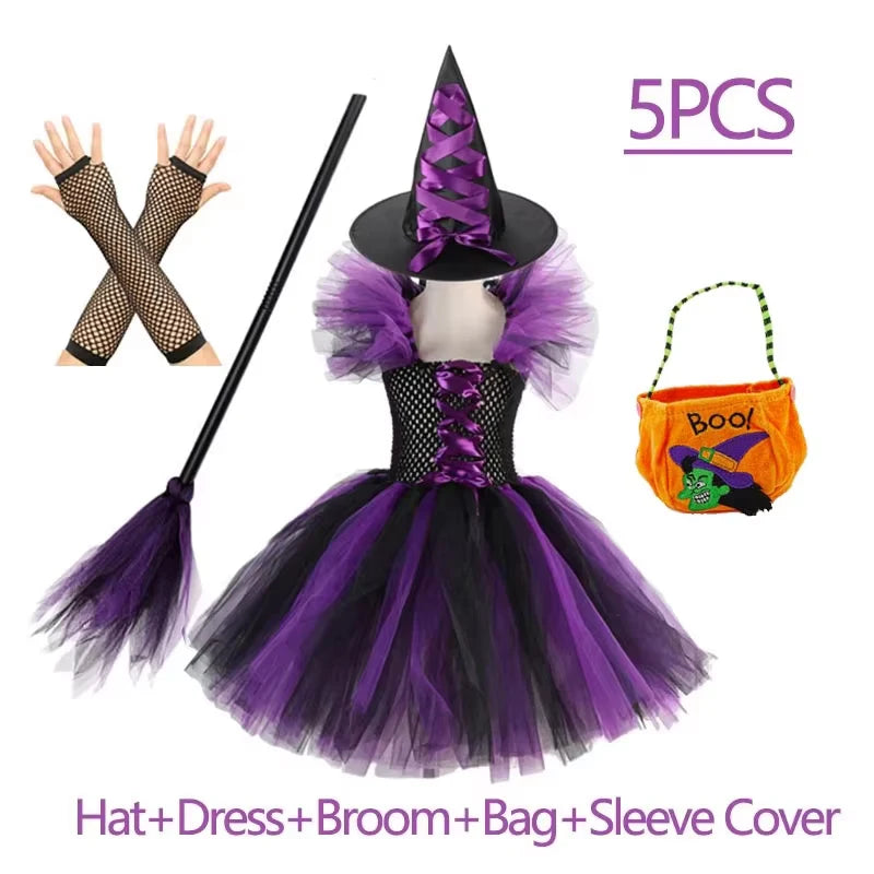 TZRCYGF Girls Halloween Witch Costume Tutu Dress with Pointed Hat