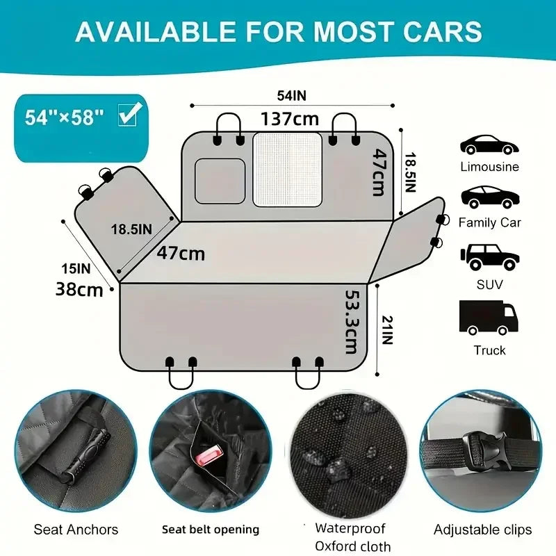 Dog Car Seat Cover For Pets Waterproof Hammock Nonslip Durable Back Seat