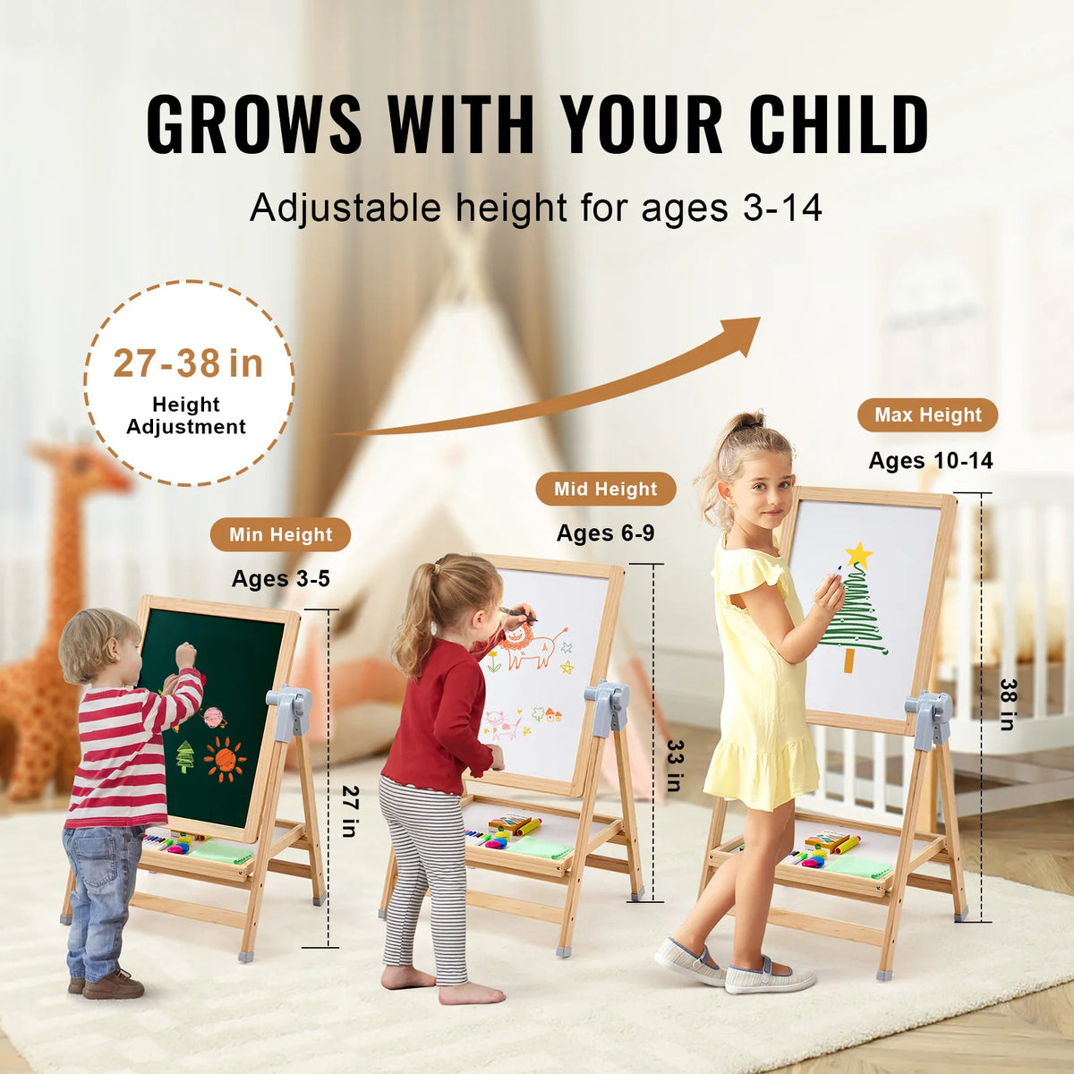 SucceBuy Standing Magnetic Drawing Board Art Easel For Kids