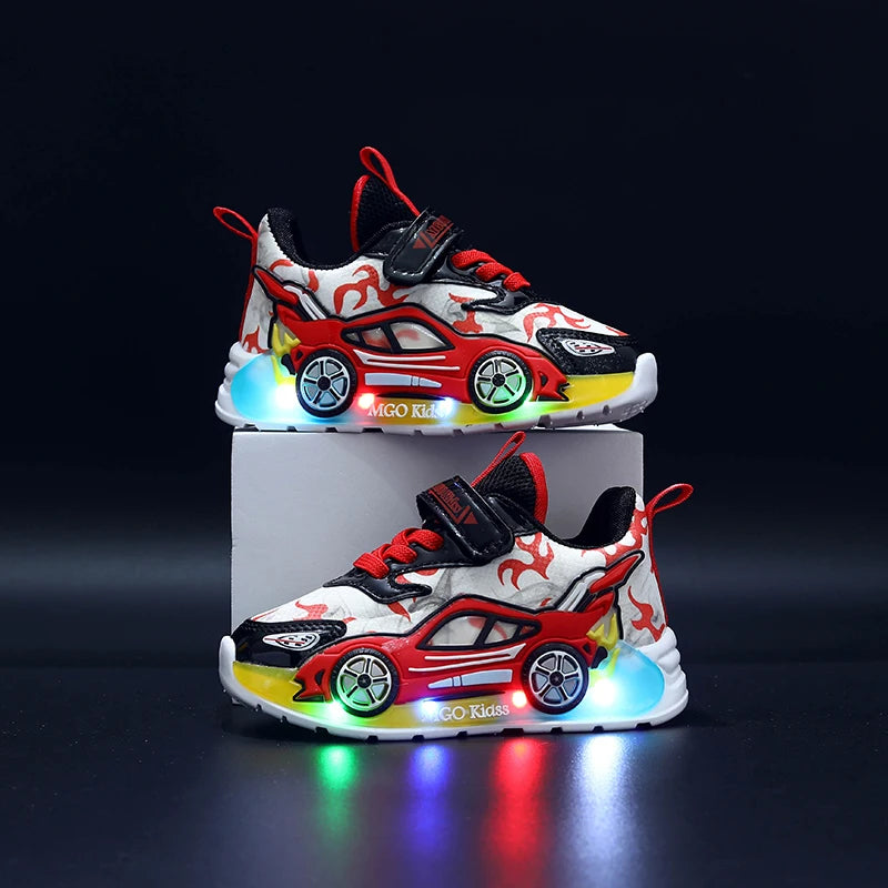 MGO Kidss Kids Light Up Car Themed Running Sneakers