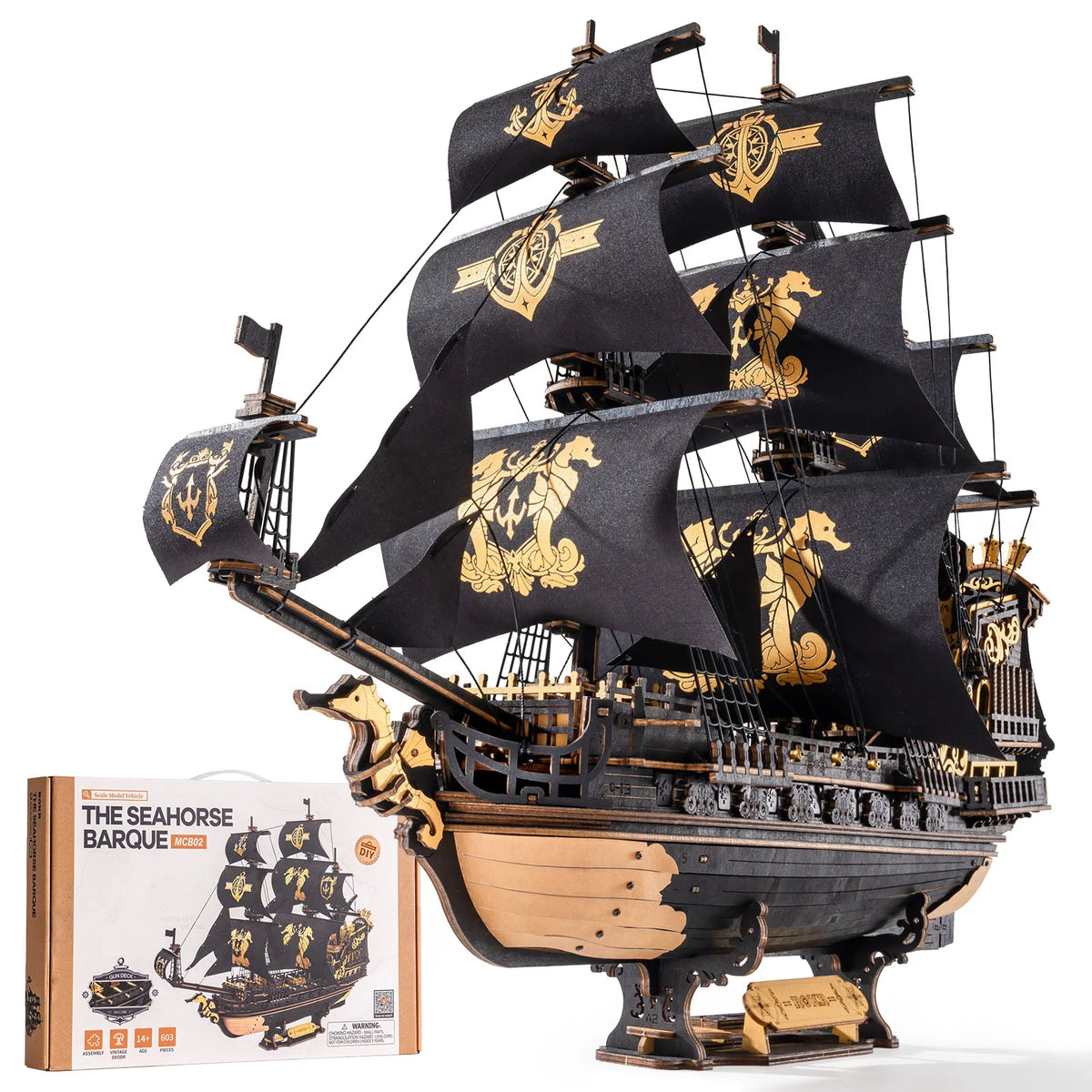 ROKR Seahorse Barque Wooden 3D Puzzle Sailboat Model Building Kit