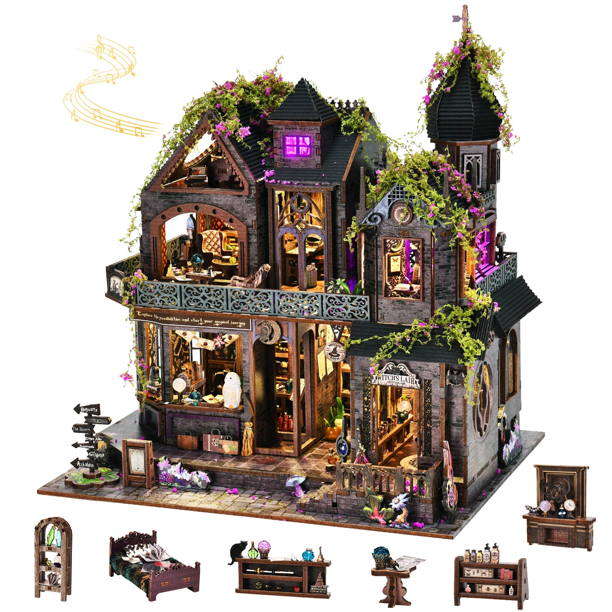 Magic Castle Wooden Book Nook Kit With Light And Music