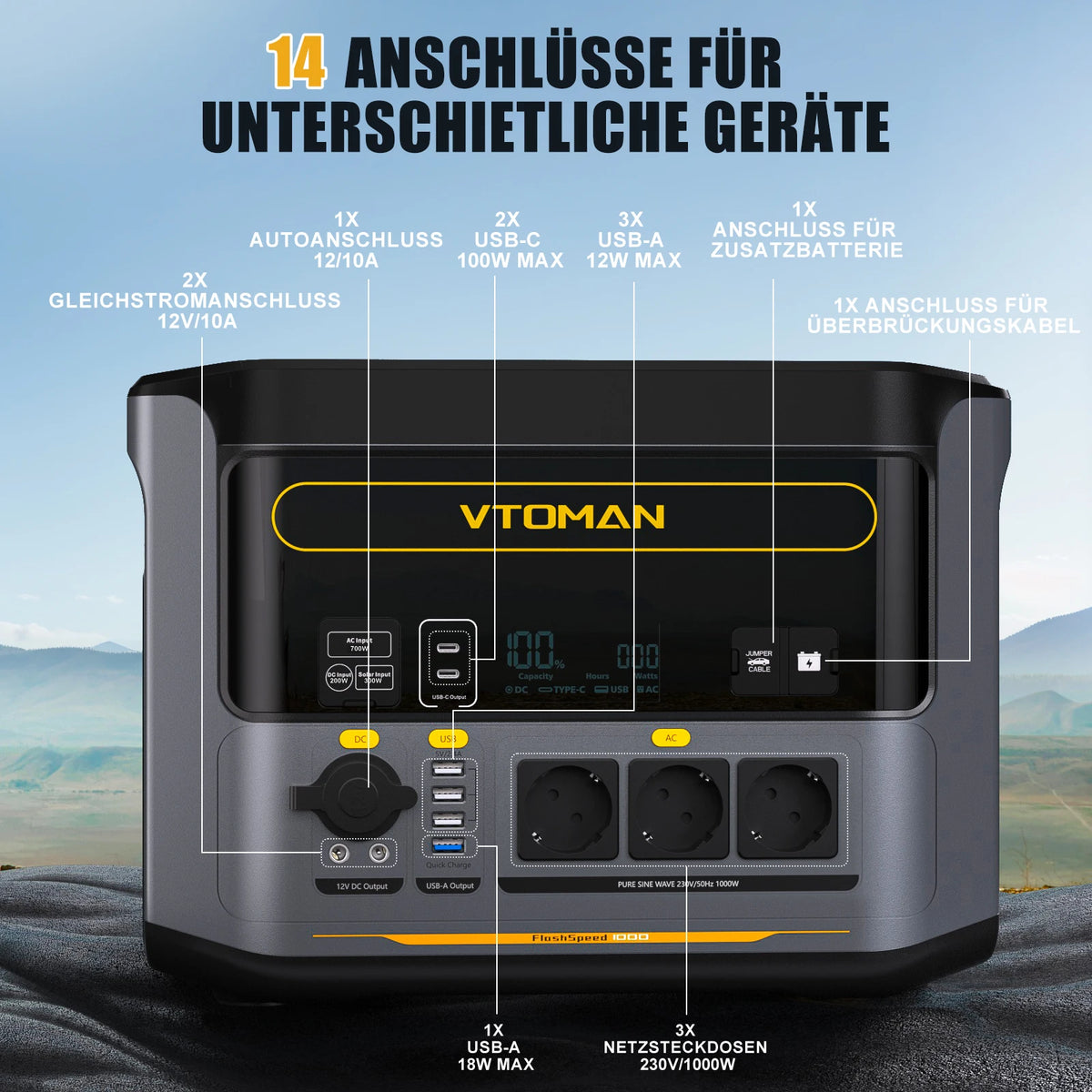VTOMAN FlashSpeed 1000 Portable Power Station LiFePO4 Battery Backup