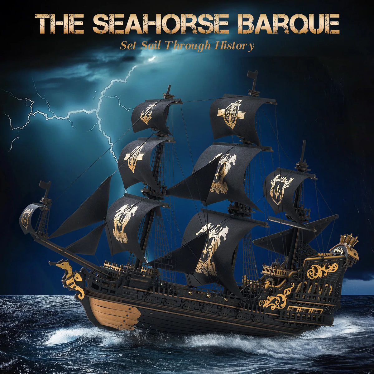ROKR Seahorse Barque Wooden 3D Puzzle Sailboat Model Building Kit