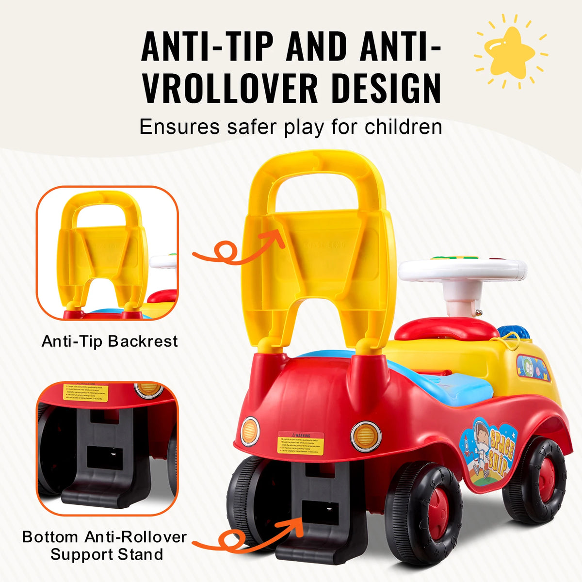 SucceBuy Toddler Ride On Push Car Sit To Stand With Music Steering Wheel