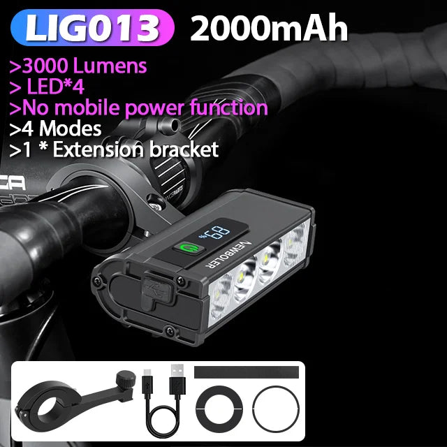 NEWBOLER Rechargeable Waterproof Bicycle Headlight for Road and MTB Cycling
