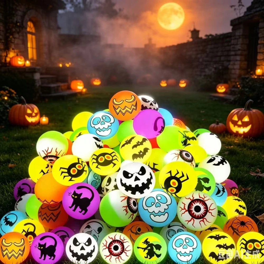 10-100Pcs MIni Glow-in-the-dark Bouncing Ball Spider Bat Ghost Halloween Party Favor Gift Bag Filler Halloween Decoration Props