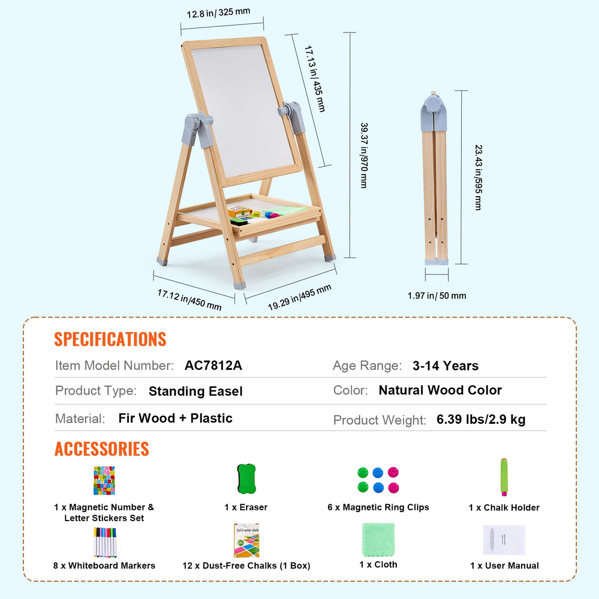SucceBuy Standing Magnetic Drawing Board Art Easel For Kids