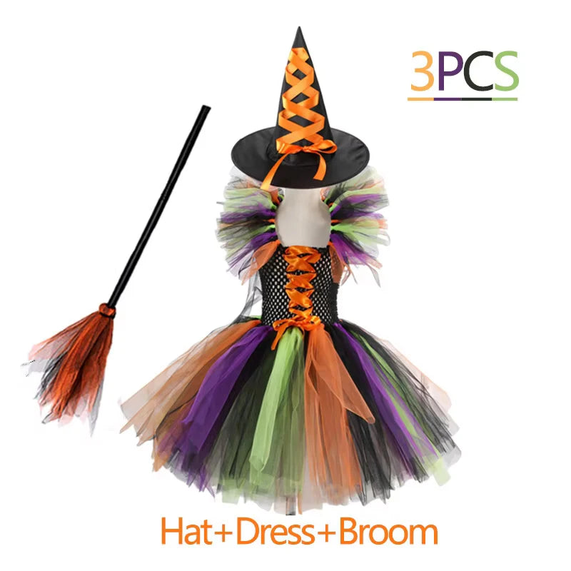 TZRCYGF Girls Halloween Witch Costume Tutu Dress with Pointed Hat