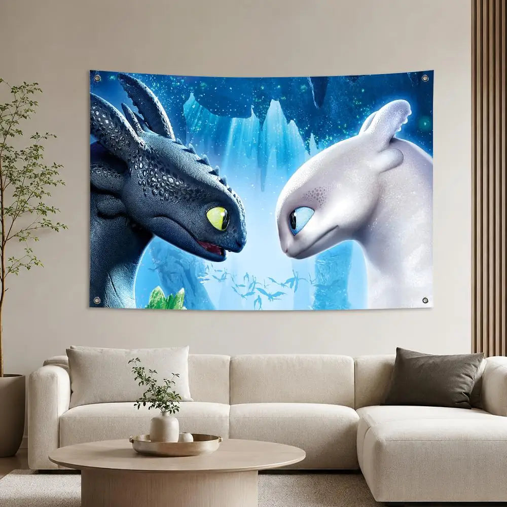 H-How to Train Your Dragon Flags Aesthetic Wall Tapestry Printed Wall Hanging Living Room Party Outdoor Decor