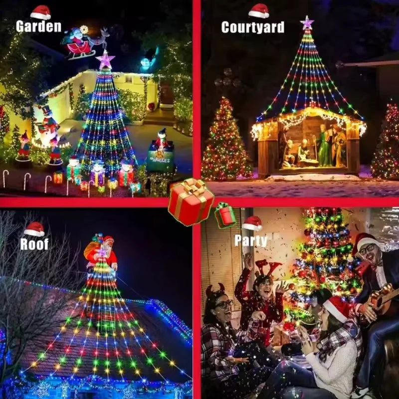 1.8CM/2.1CM RGB Christmas Tree Waterfall Lights With Star Topper,APP Remote Control LED String Lights Multicolor Fairy Light Indoor Outdoor