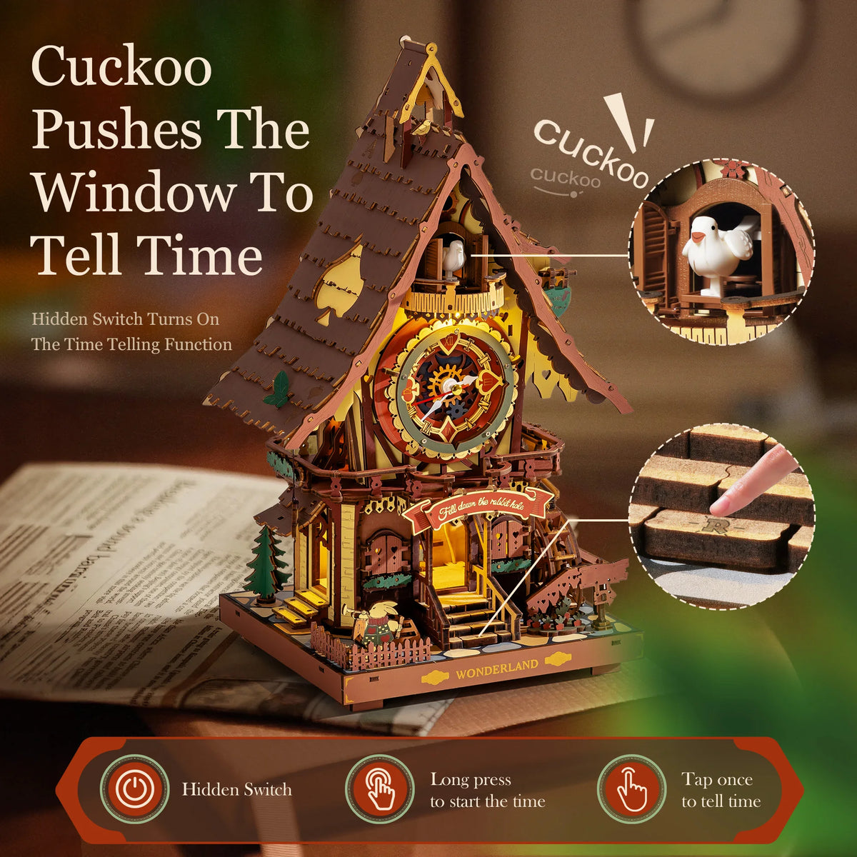 ROKR Wooden Cuckoo Clock Mechanical 3D Puzzle Building Kit