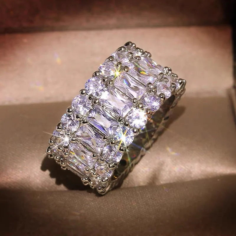 Pink White Zircon Wedding Engagement Bands for Women