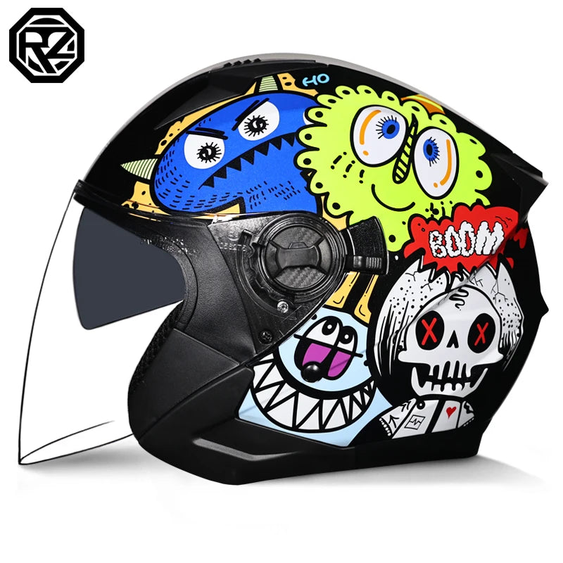 ORZ Motorcycle Open Face Helmet With Dual Lens Visor