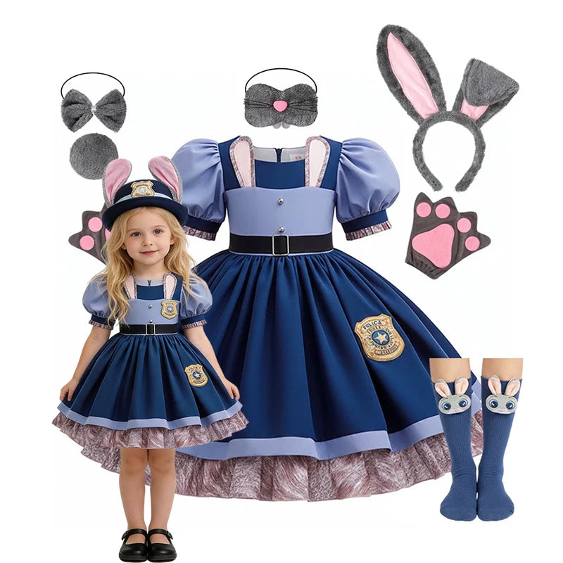 Girls Rabbit Police Officer Costume Dress for Halloween Cosplay Parties