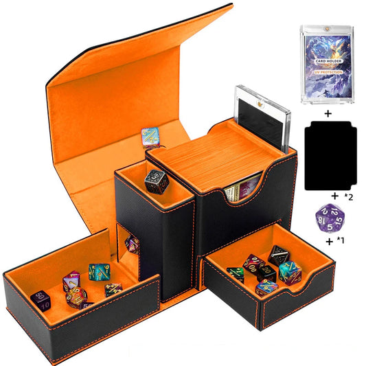 Sports Game PU Leather Card Box Display Window, Dice Side Box, All-in-One Desktop Game Card Box for Storage and Collection