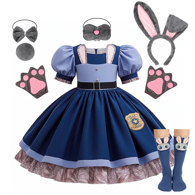 Girls Rabbit Police Officer Costume Dress for Halloween Cosplay Parties