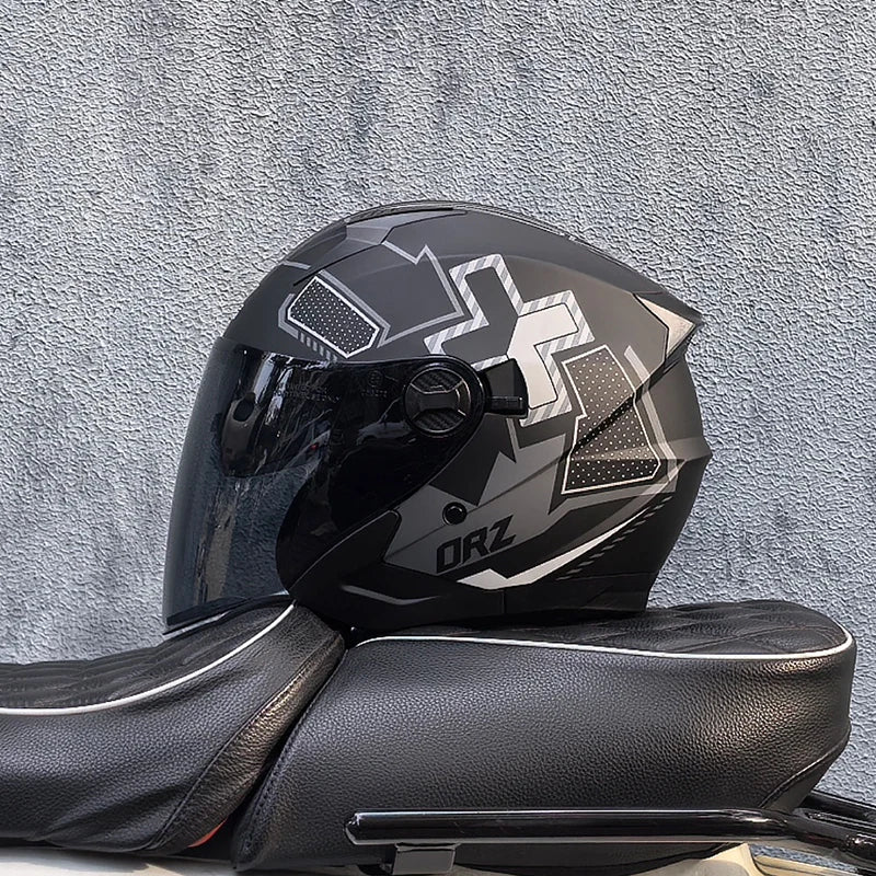 ORZ Motorcycle Open Face Helmet With Dual Lens Visor