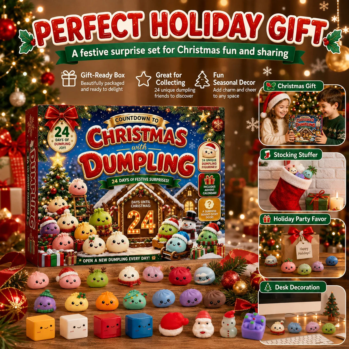 Christmas Dumpling Squishy Advent Calendar Sensory Fidget Surprise Gifts