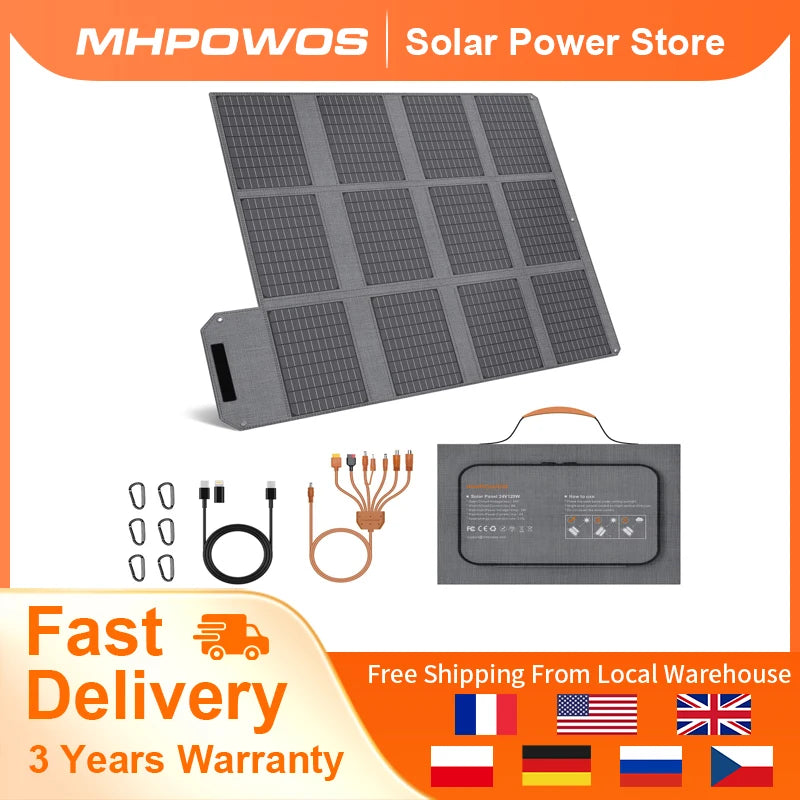 MHPOWOS 120W Foldable Solar Panel With USB C And USB A Outputs
