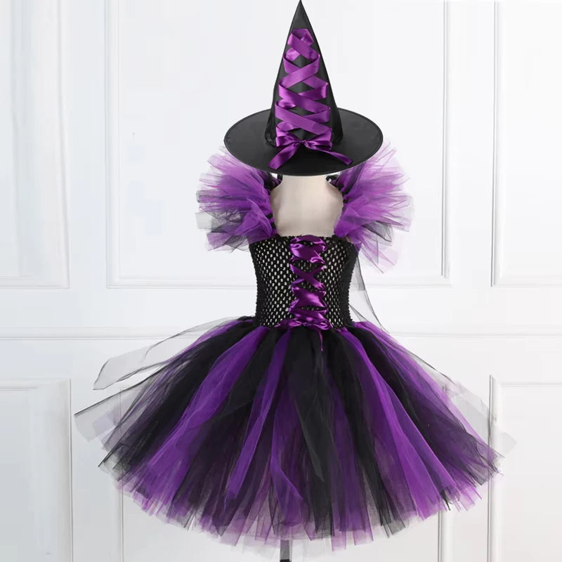 TZRCYGF Girls Halloween Witch Costume Tutu Dress with Pointed Hat