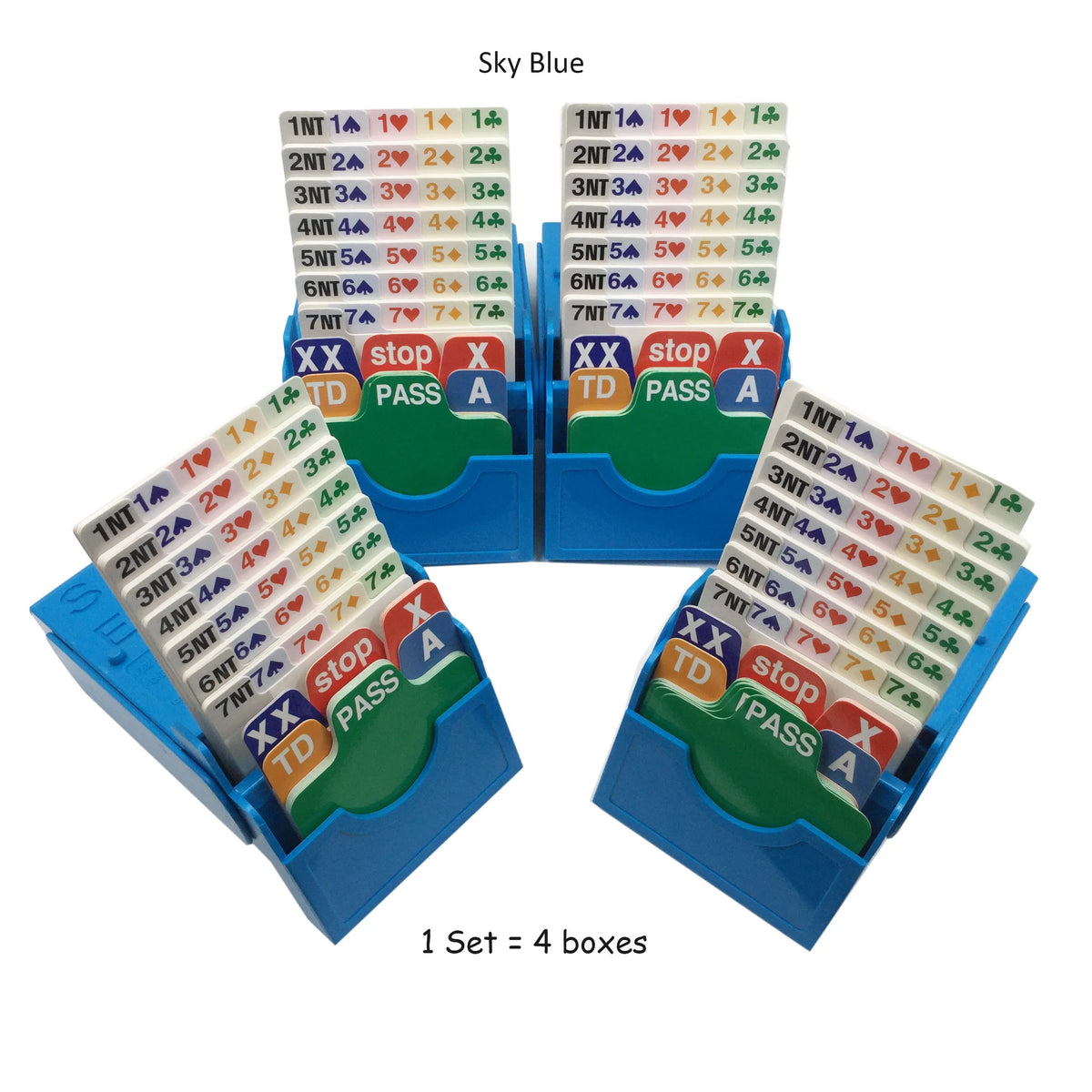 Set of 4 Blue Plastic Portable and Lightweight Bridge Bidding Boxes with Scoring Cards Card Games Bid Device ABS Plastic
