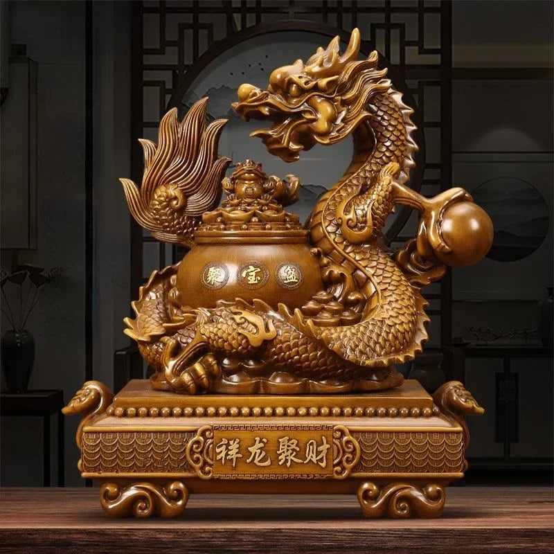 Dragon Treasure Bowl Resin Ornament for Home or Office Decor