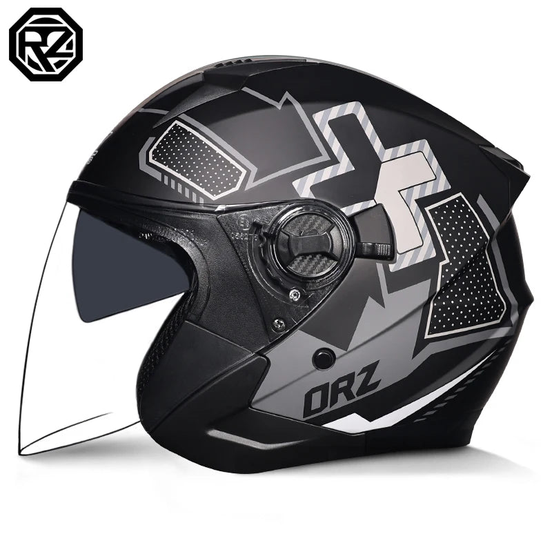 ORZ Motorcycle Open Face Helmet With Dual Lens Visor