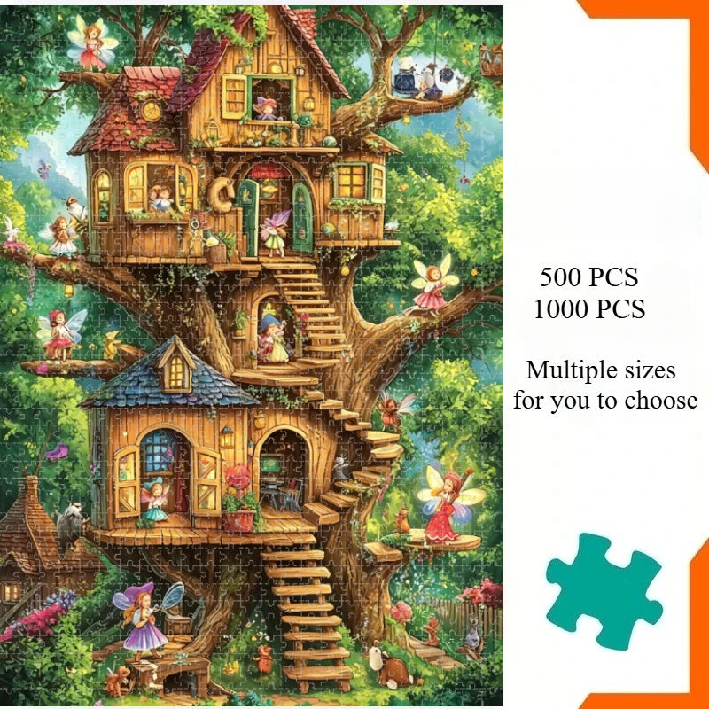 Jigsaw Puzzle 1000 Pieces Elf Tree House Puzzle Home Decor for Adults Game Family Fun Puzzles Educational Toys