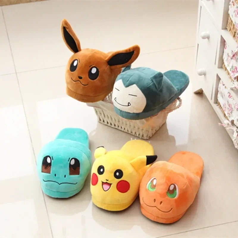 Aoger Pokemon Cartoon Plush Slippers With Pikachu And Eevee Designs