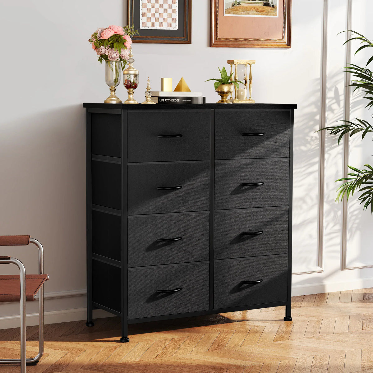 JHK Dresser Wardrobe With 8 Fabric Drawers Steel Frame
