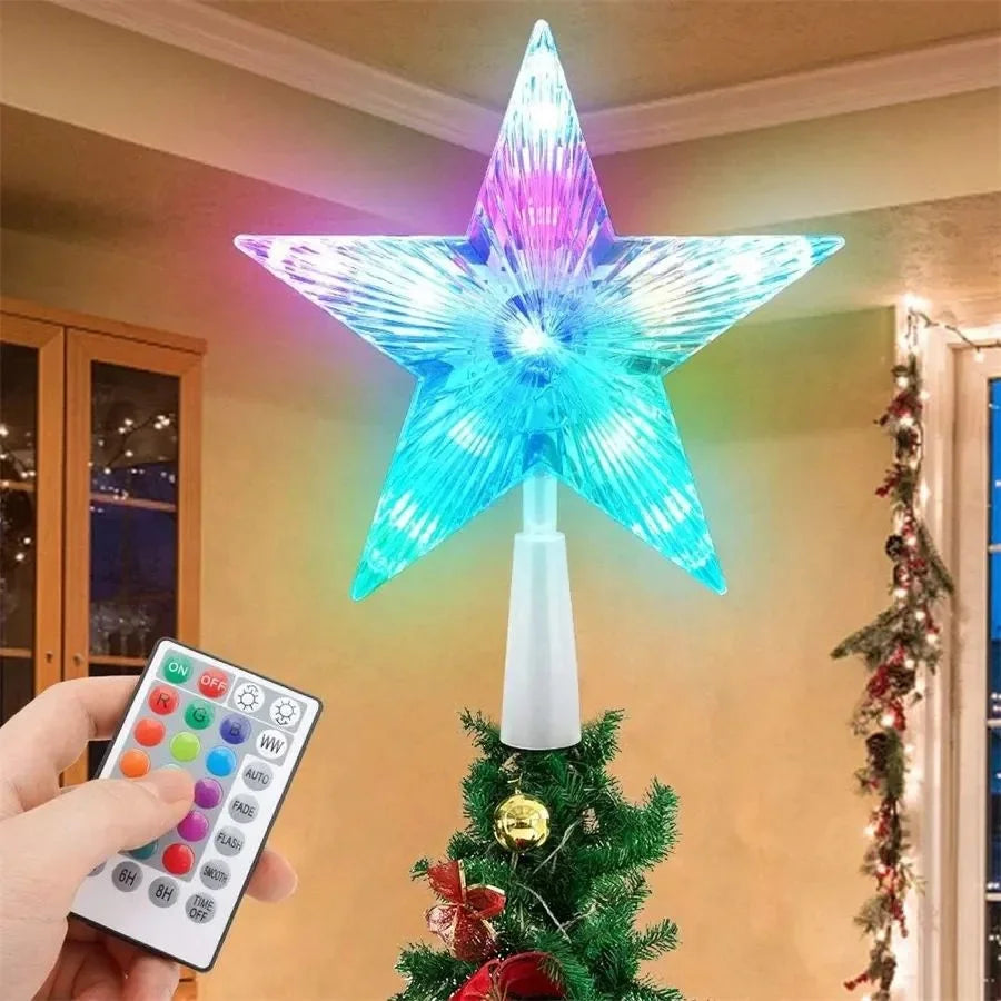 PAMNNY USB Powered RGB LED Star Christmas Tree Topper Lights
