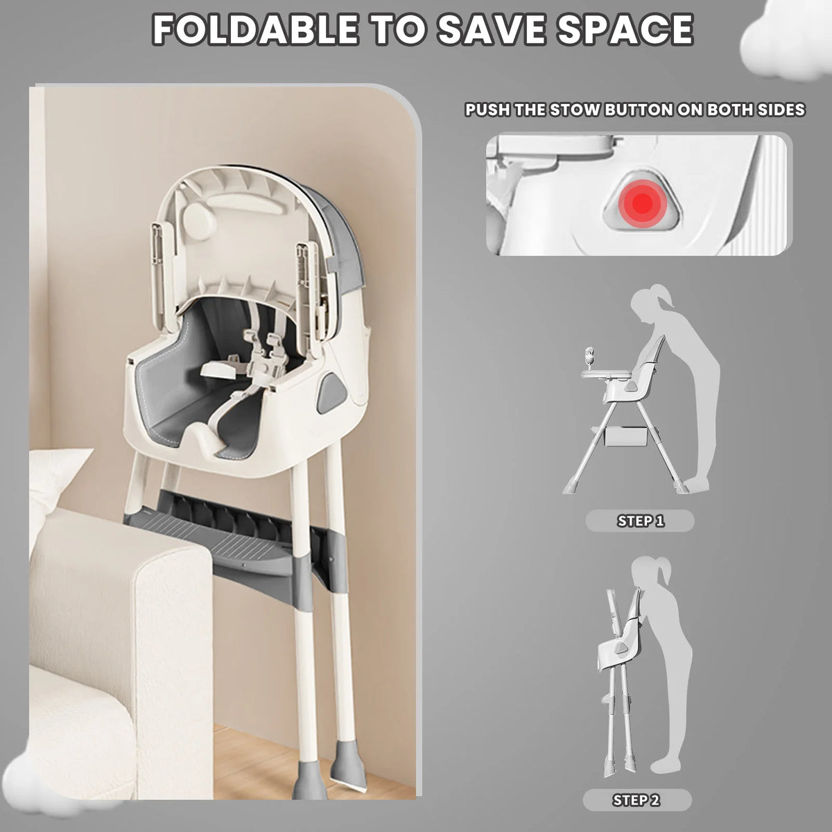 PIORLADO Foldable Baby High Chair With Toy Rack And Tray