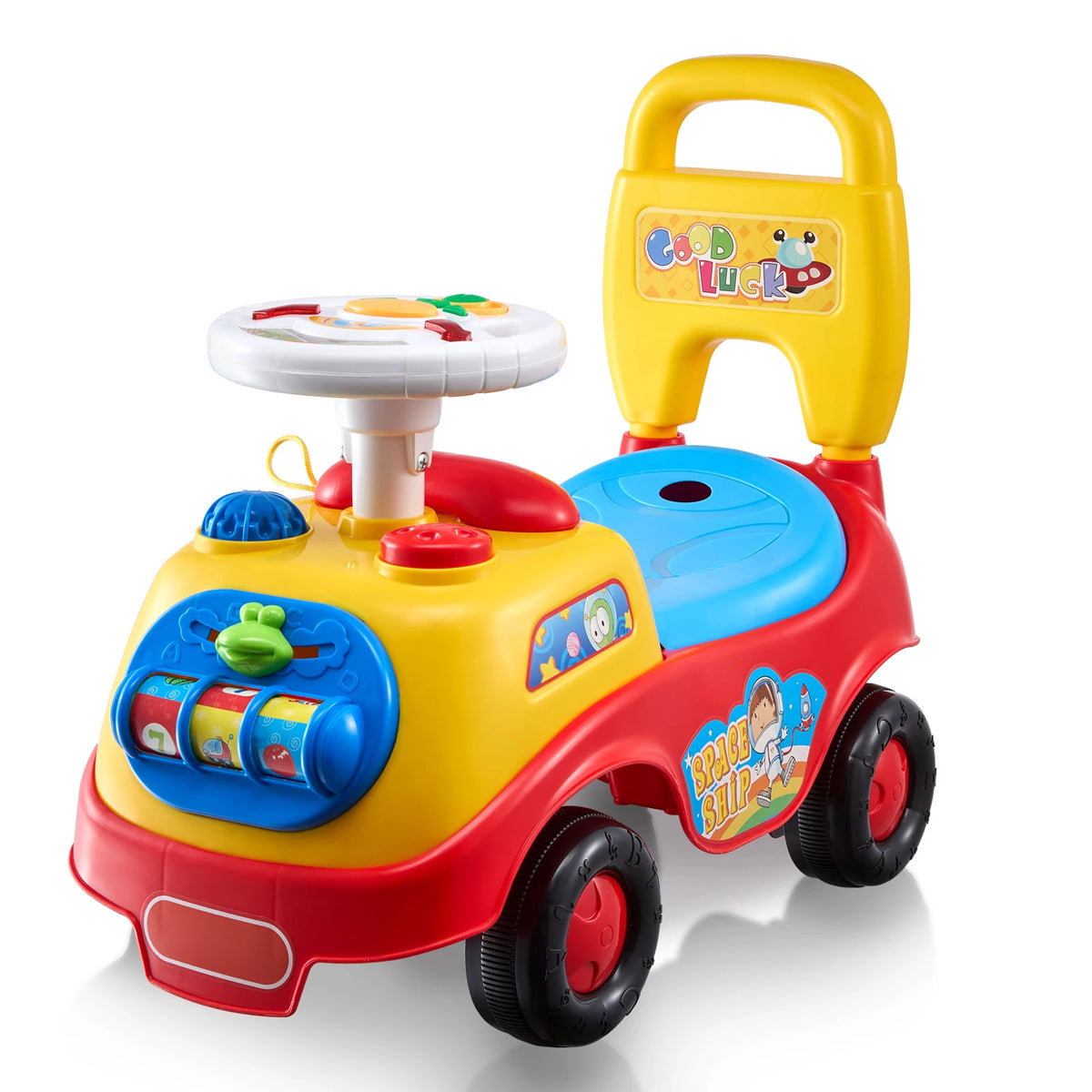 SucceBuy Toddler Ride On Push Car Sit To Stand With Music Steering Wheel