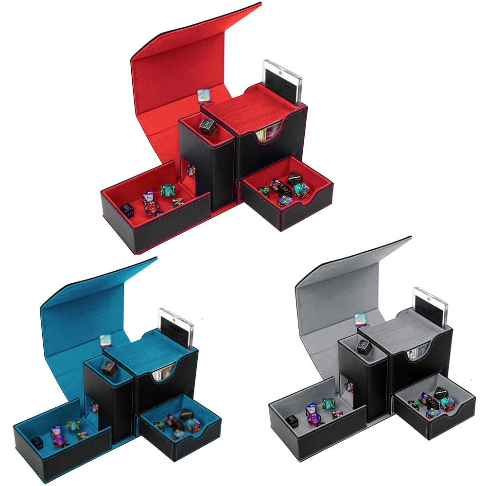 Sports Game PU Leather Card Box Display Window, Dice Side Box, All-in-One Desktop Game Card Box for Storage and Collection